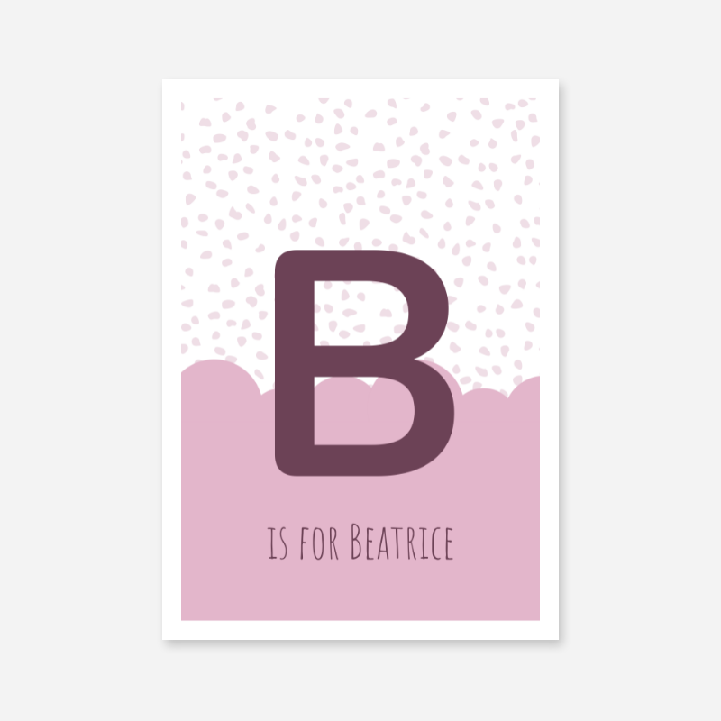 B is for Beatrice pink nursery baby room initial name print free downloadable wall art print