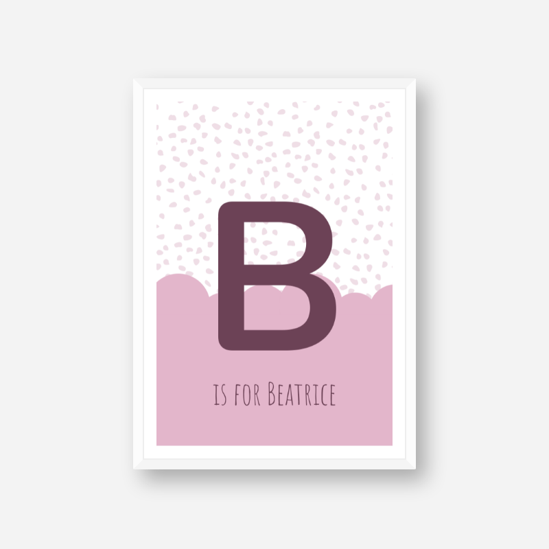 B is for Beatrice pink nursery baby room initial name print free downloadable wall art print