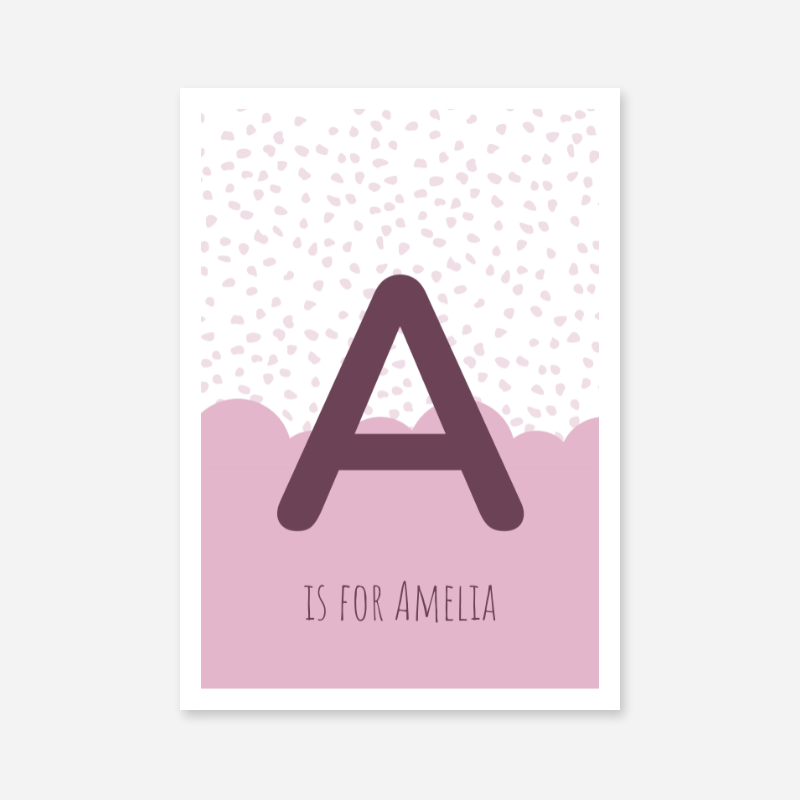 A is for Amelia pink nursery baby room initial name print free downloadable wall art print