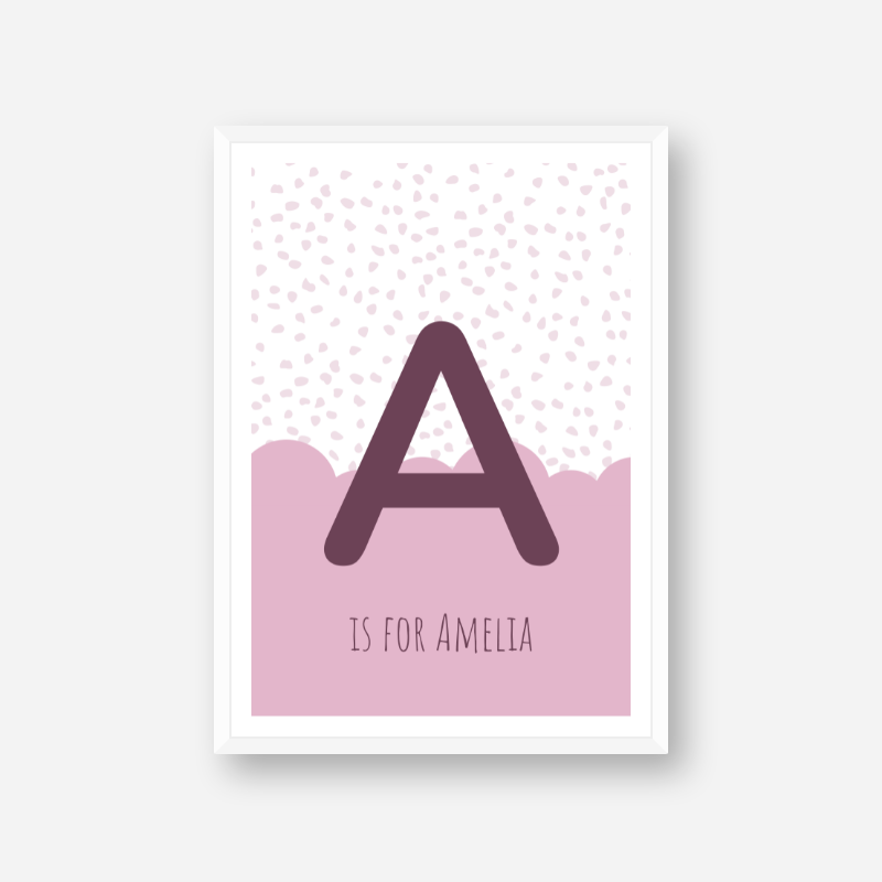 A is for Amelia pink nursery baby room initial name print free downloadable wall art print