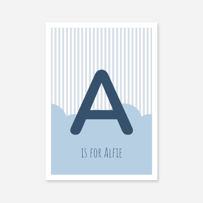 A is for Alfie blue nursery baby room initial name print free downloadable wall art print