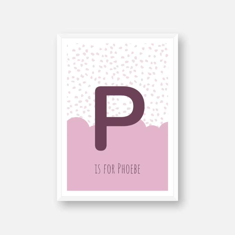 P is for Phoebe pink nursery baby room initial name print free downloadable wall art print