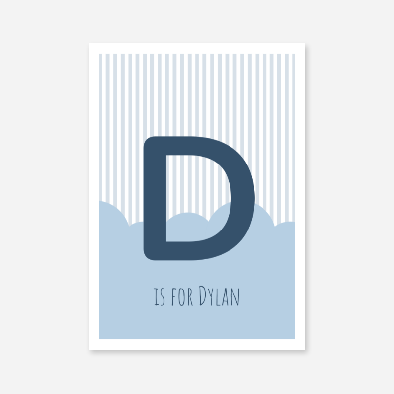 D is for Dylan blue nursery baby room initial name print free downloadable wall art print