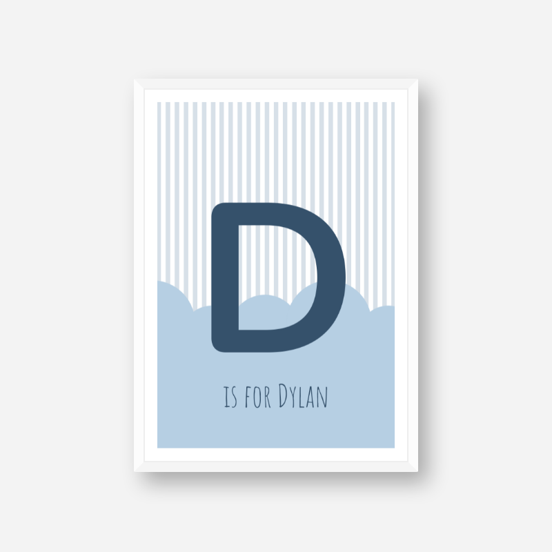 D is for Dylan blue nursery baby room initial name print free downloadable wall art print