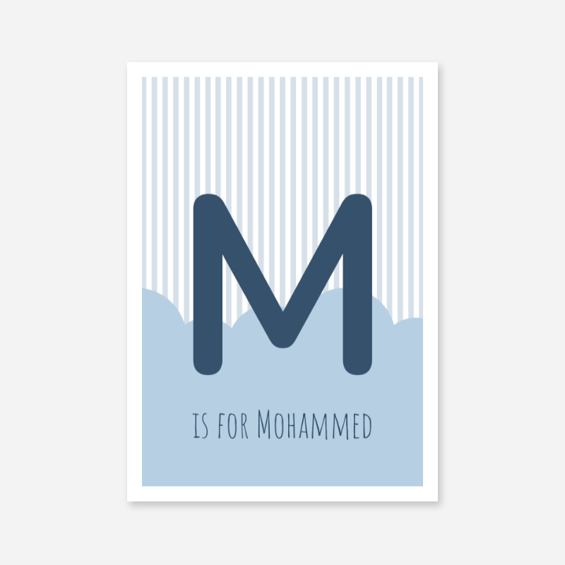 M is for Mohammed blue nursery baby room initial name print free downloadable wall art print
