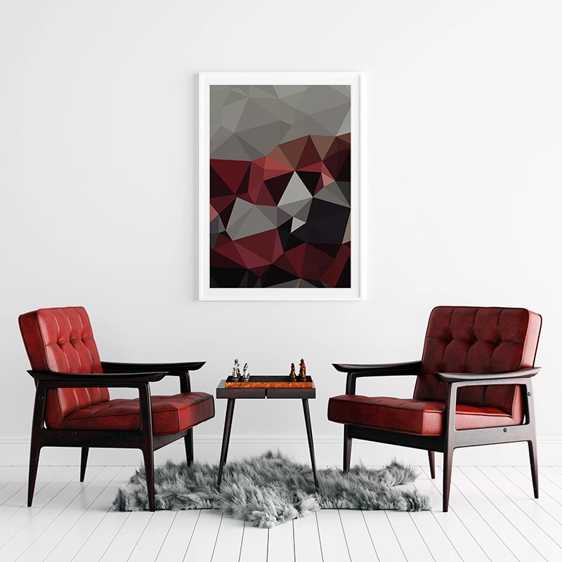Grey, black and red polygon geometric free printable wall art, digital print