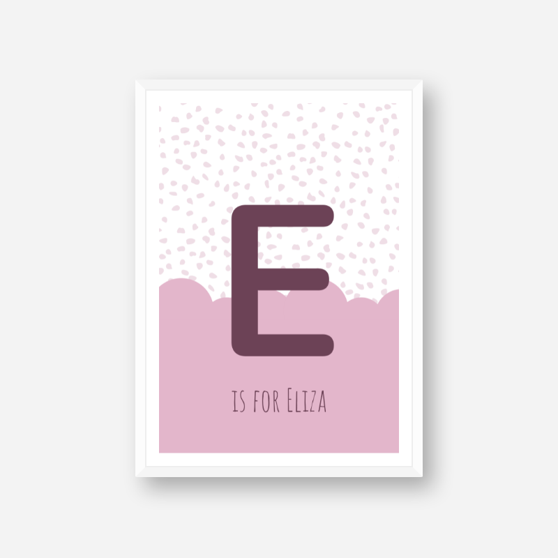 E is for Eliza pink nursery baby room initial name print free downloadable wall art print