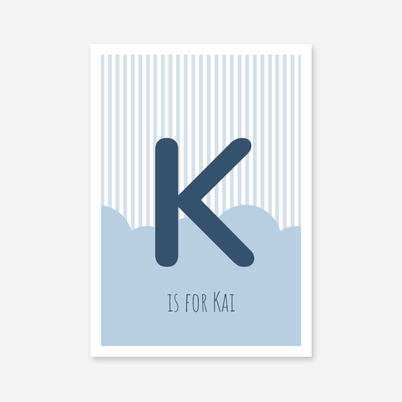 K is for Kai blue nursery baby room initial name print free downloadable wall art print