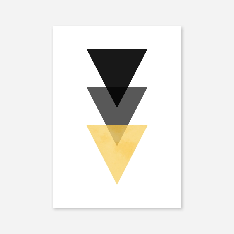 Black, grey and yellow triangles minimalist Scandinavian nordic style downloadable wall art, digital print