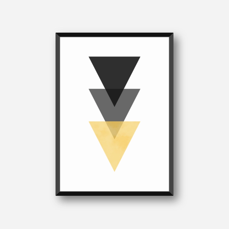Black, grey and yellow triangles minimalist Scandinavian nordic style downloadable wall art, digital print