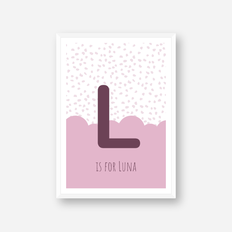 L is for Luna pink nursery baby room initial name print free downloadable wall art print