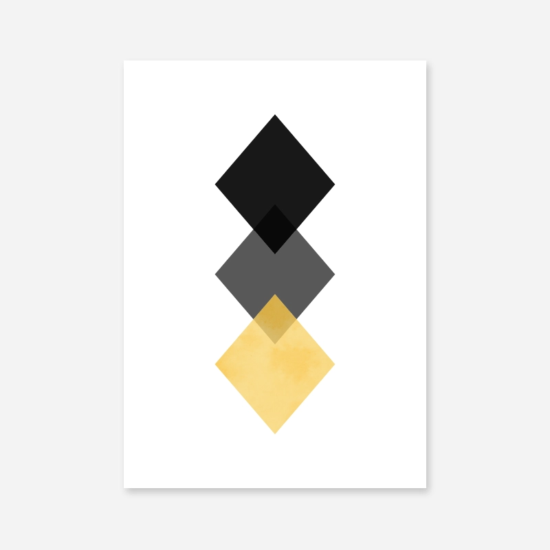 Black, grey and yellow rhombus minimalist Scandinavian nordic style downloadable wall art, digital print