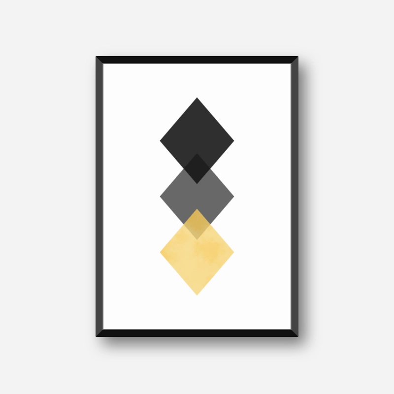 Black, grey and yellow rhombus minimalist Scandinavian nordic style downloadable wall art, digital print