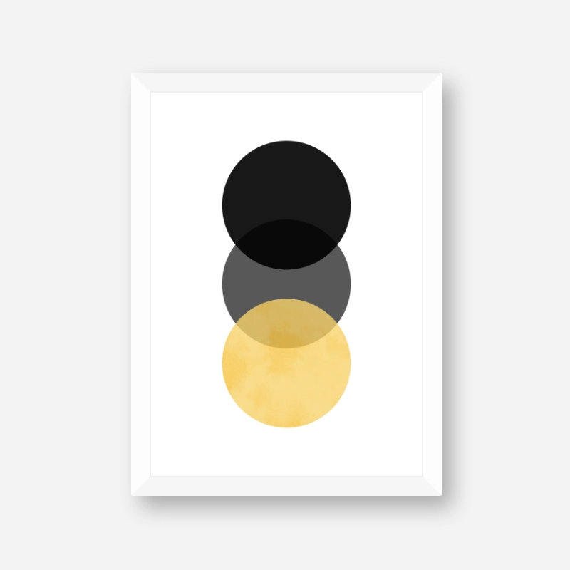 Black, grey and yellow circle minimalist Scandinavian nordic style downloadable wall art, digital print