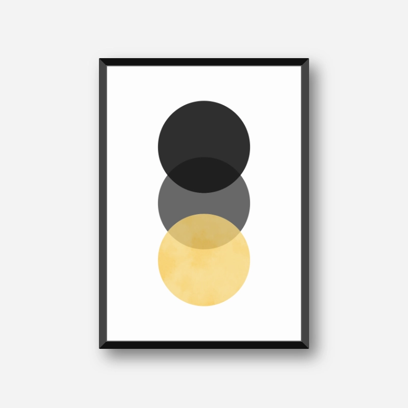 Black, grey and yellow circle minimalist Scandinavian nordic style downloadable wall art, digital print