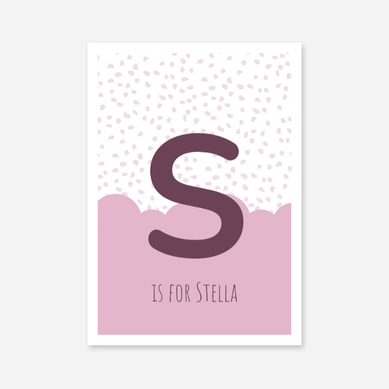 S is for Stella pink nursery baby room initial name print free downloadable wall art print