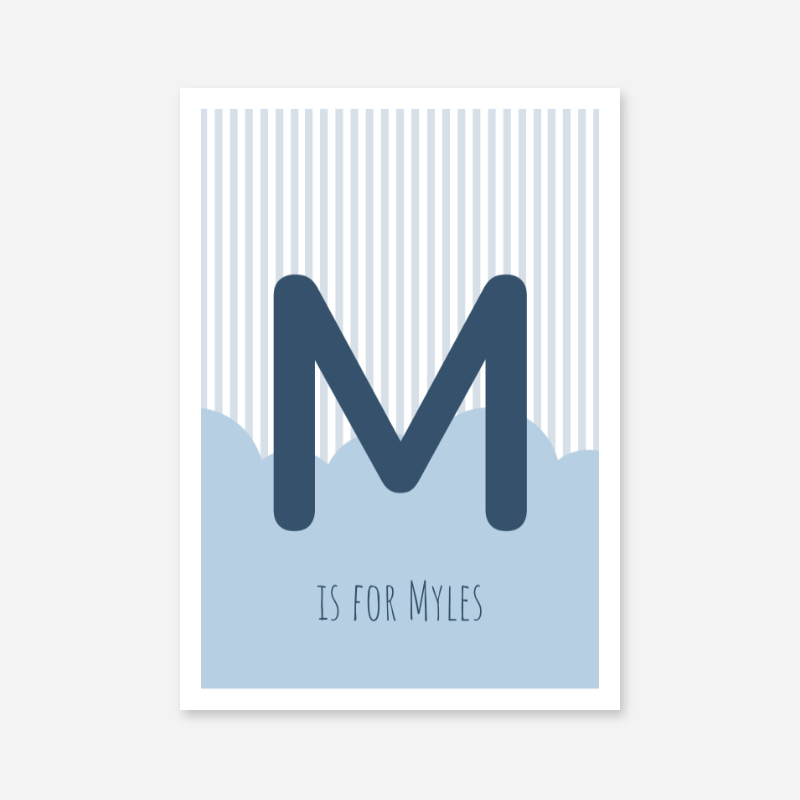M is for Myles blue nursery baby room initial name print free downloadable wall art print