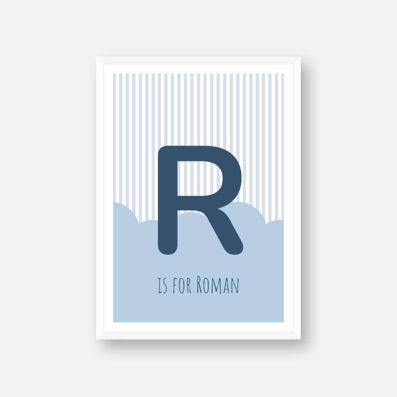 R is for Roman blue nursery baby room initial name print free downloadable wall art print