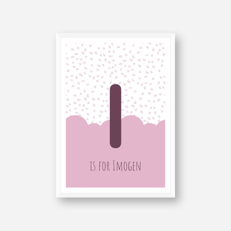 I is for Imogen pink nursery baby room initial name print free downloadable wall art print