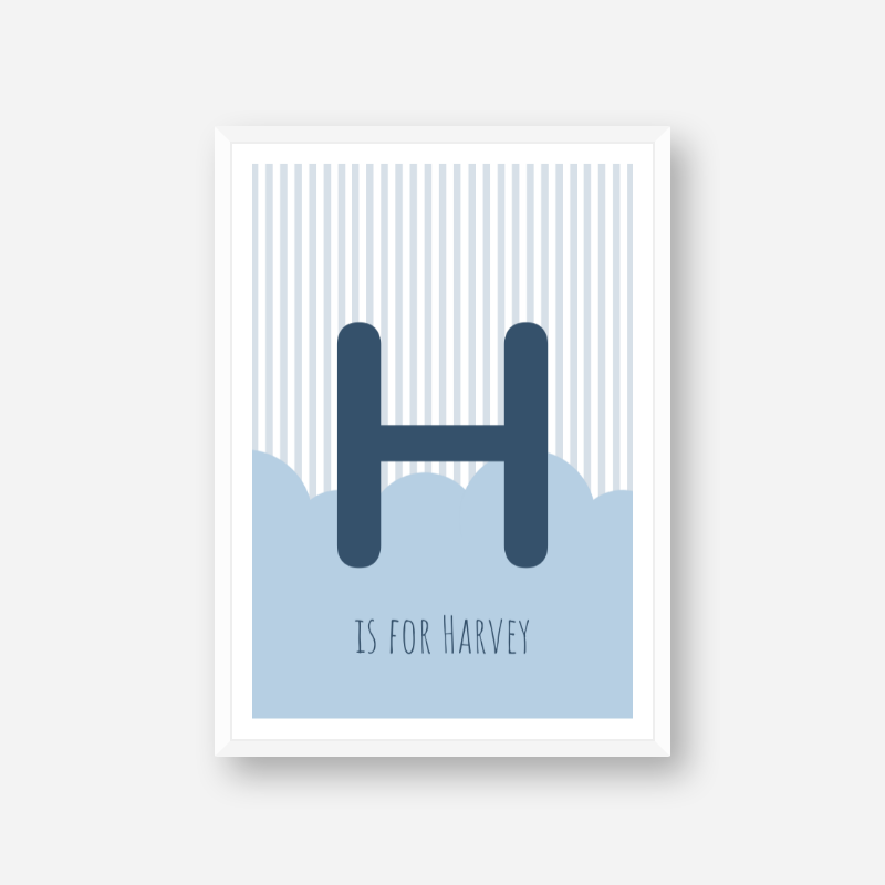 H is for Harvey blue nursery baby room initial name print free artwork to print at home