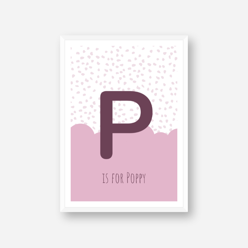 P is for Poppy pink nursery baby room initial name print free wall art to print at home