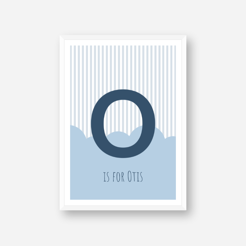 O is for Otis blue nursery baby room initial name print free artwork to print at home