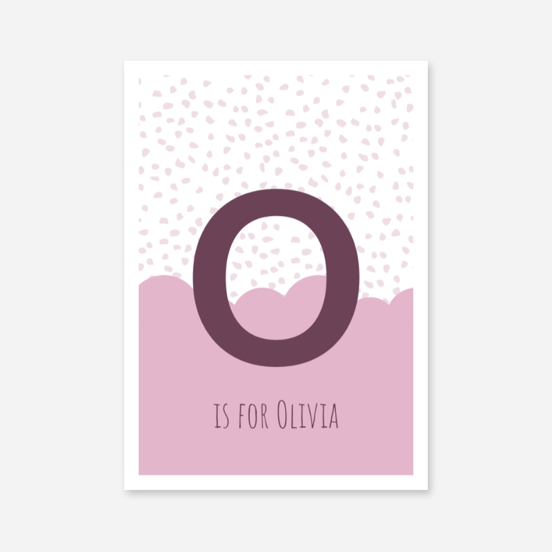 O is for Olivia pink nursery baby room initial name print free wall art to print at home