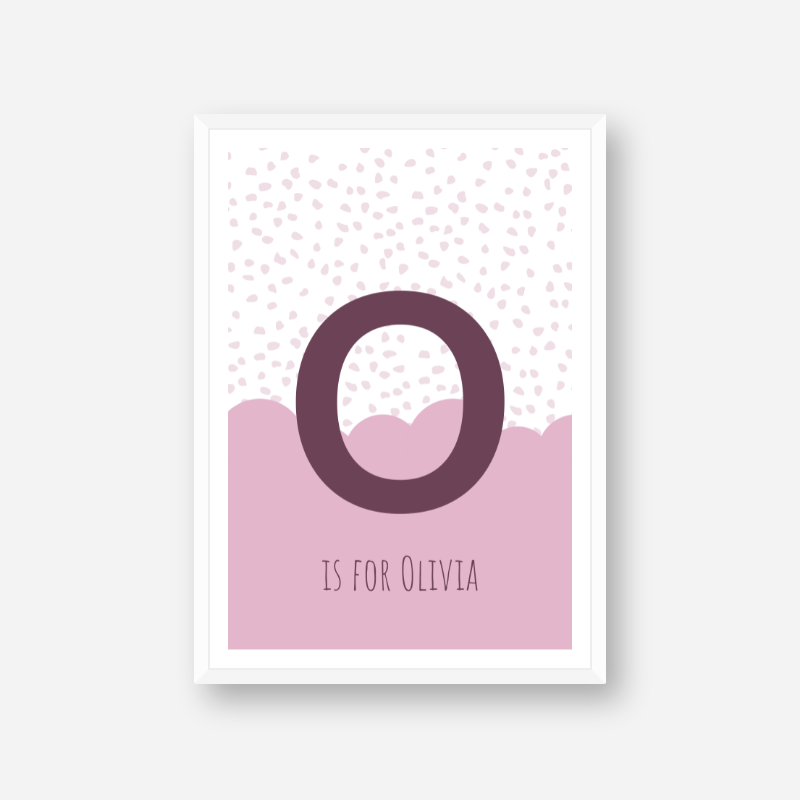 O is for Olivia pink nursery baby room initial name print free wall art to print at home