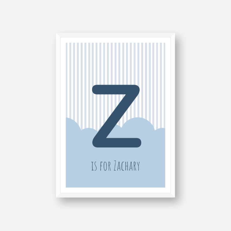 Z is for Zachary blue nursery baby room initial name print free artwork to print at home