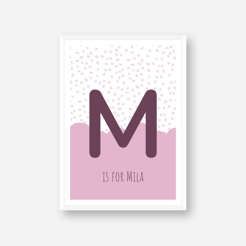 M is for Mila pink nursery baby room initial name print free wall art to print at home