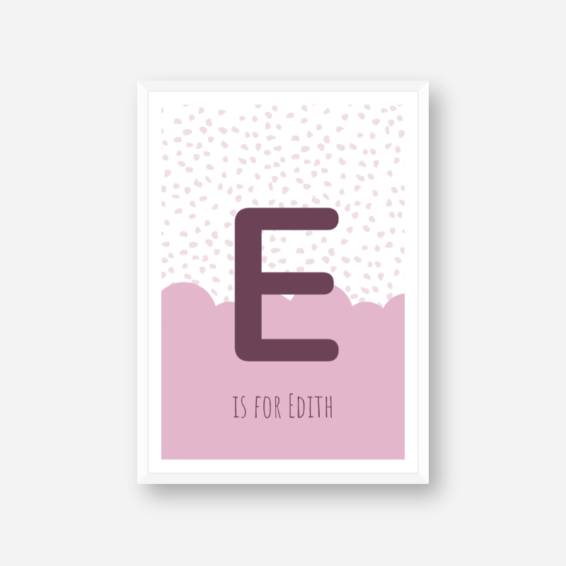 E is for Edith pink nursery baby room initial name print free wall art to print at home