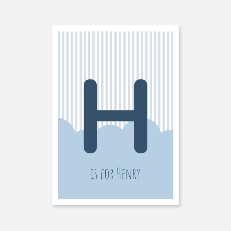 H is for Henry blue nursery baby room initial name print free artwork to print at home