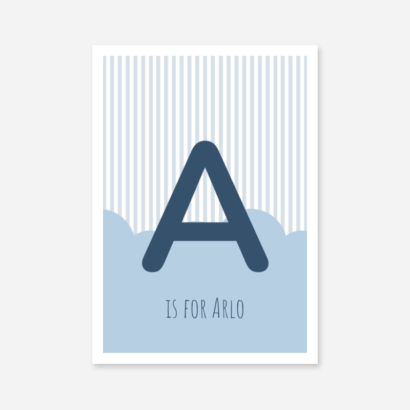 A is for Arlo blue nursery baby room initial name print free artwork to print at home