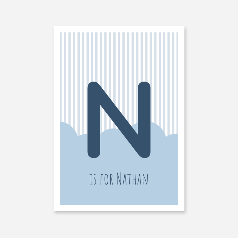 N is for Nathan blue nursery baby room initial name print free artwork to print at home