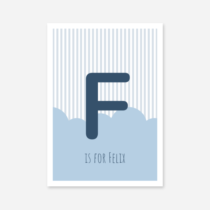 F is for Felix blue nursery baby room initial name print free artwork to print at home