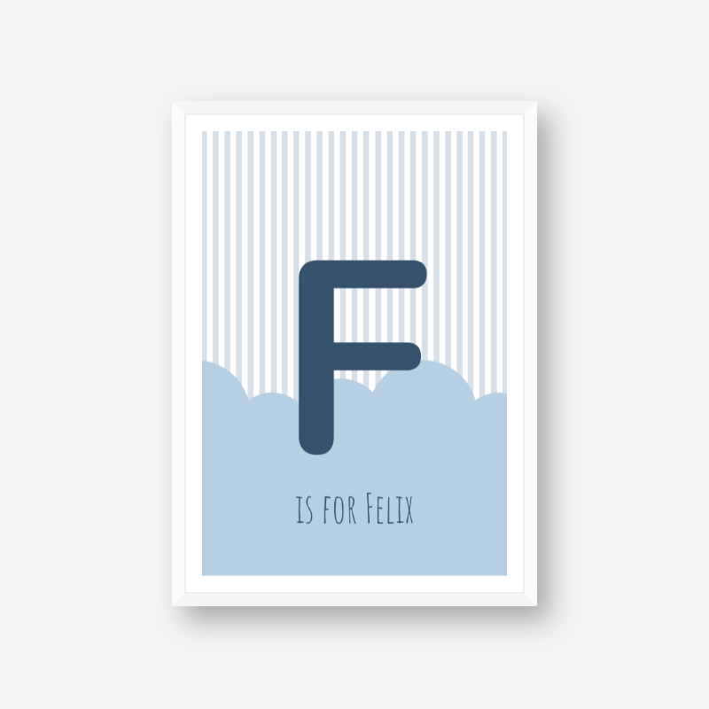 F is for Felix blue nursery baby room initial name print free artwork to print at home