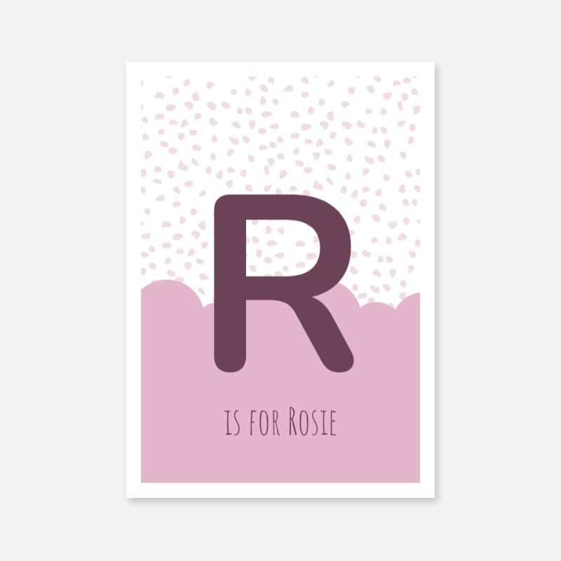 R is for Rosie pink nursery baby room initial name print free wall art to print at home