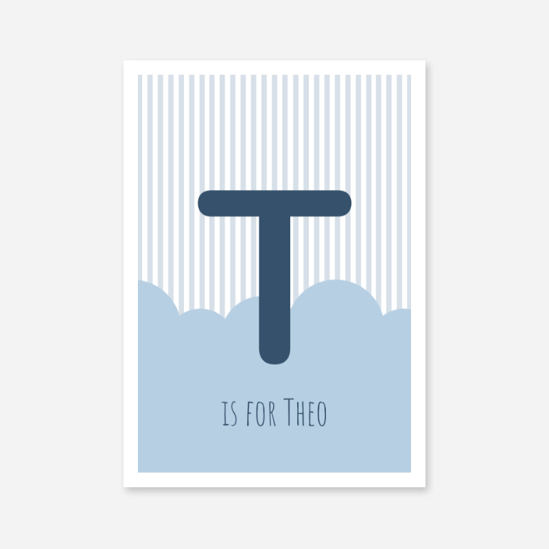 T is for Theo blue nursery baby room initial name print free artwork to print at home