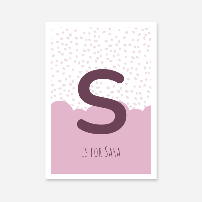 S is for Sara pink nursery baby room initial name print free wall art to print at home