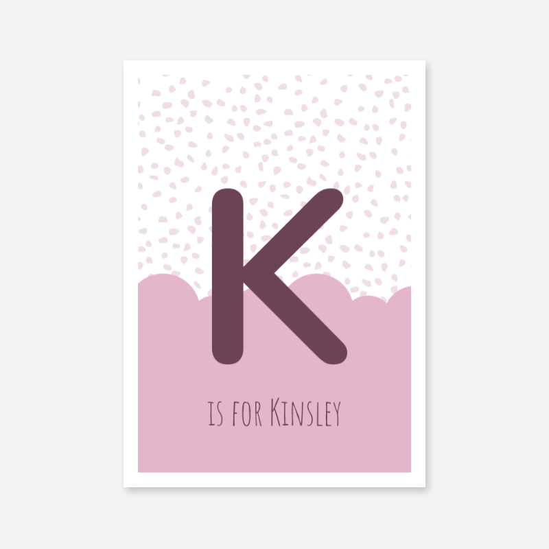 K is for Kinsley pink nursery baby room initial name print free wall art to print at home