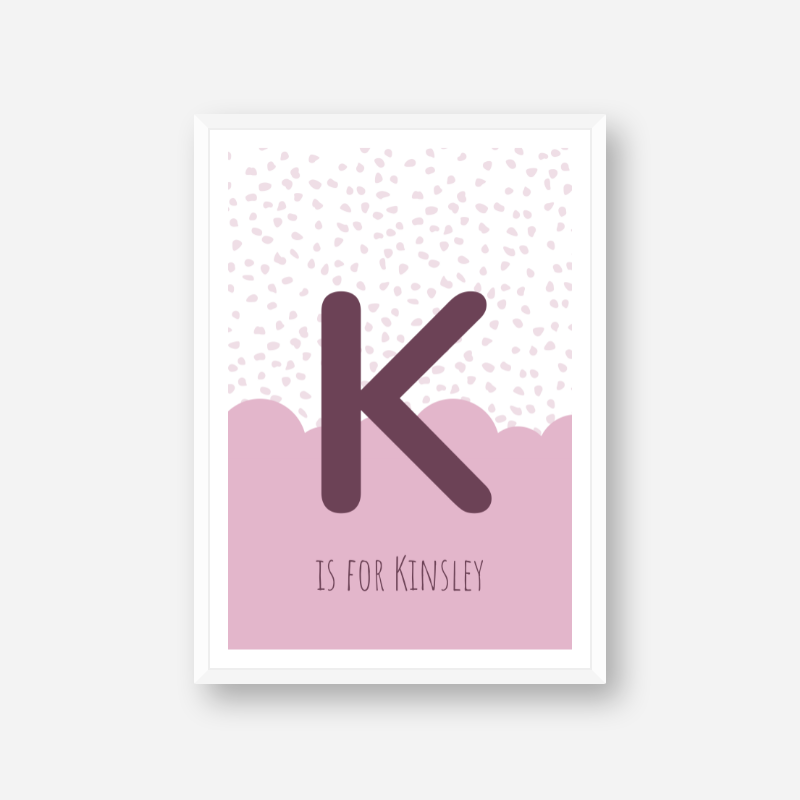 K is for Kinsley pink nursery baby room initial name print free wall art to print at home