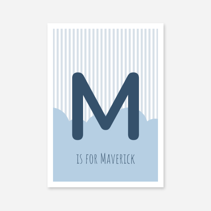 M is for Maverick blue nursery baby room initial name print free artwork to print at home