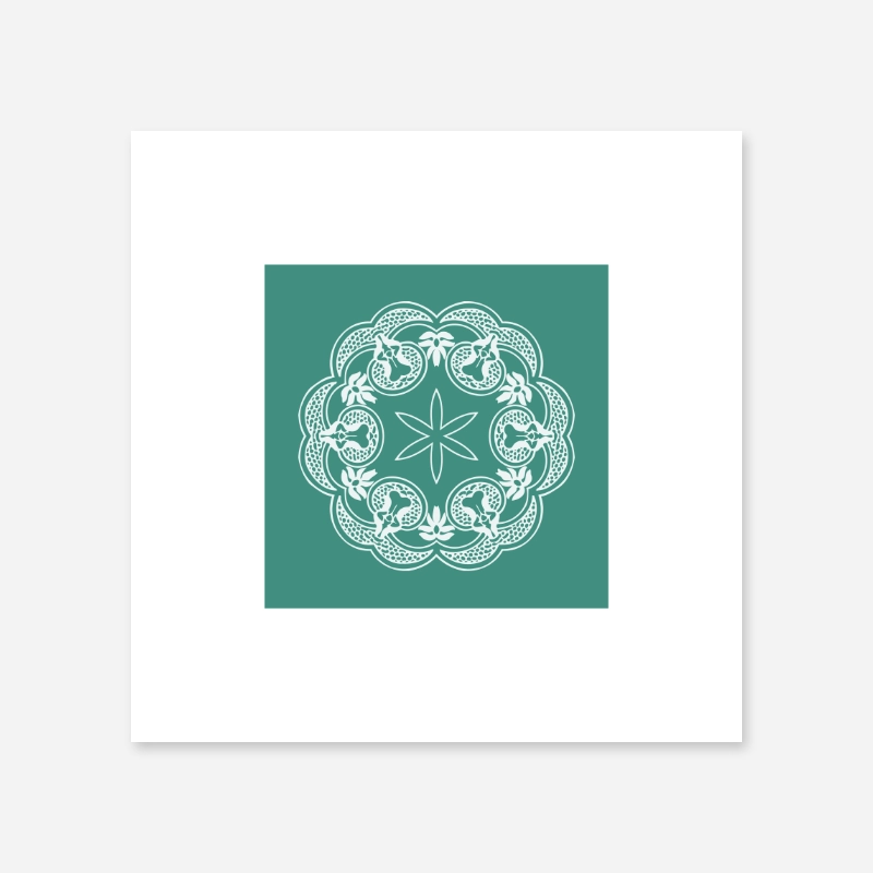 Abstract floral pattern with green teal background minimalist printable wall art, digital print