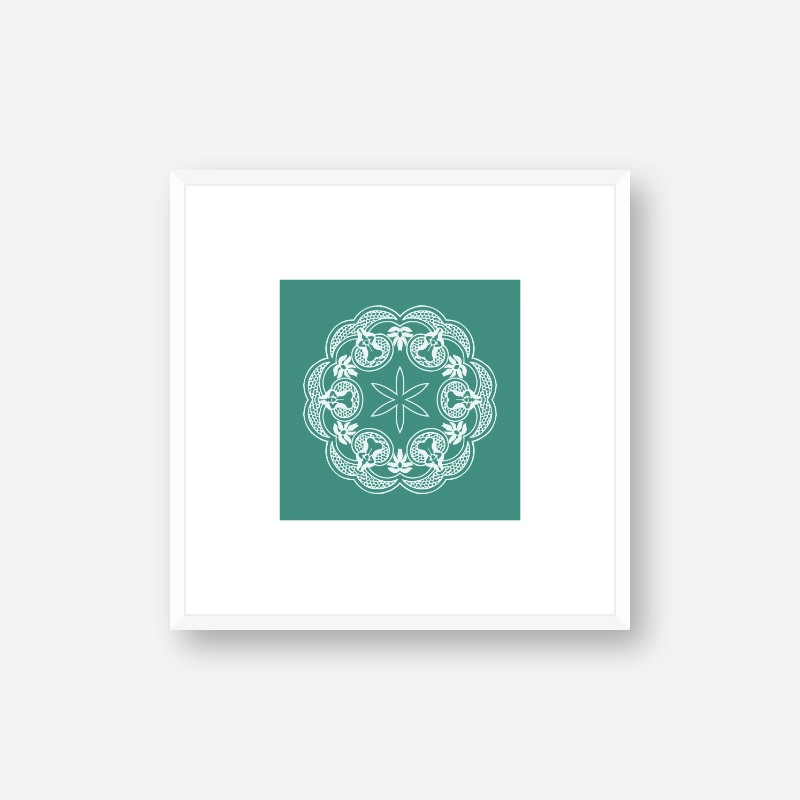Abstract floral pattern with green teal background minimalist printable wall art, digital print