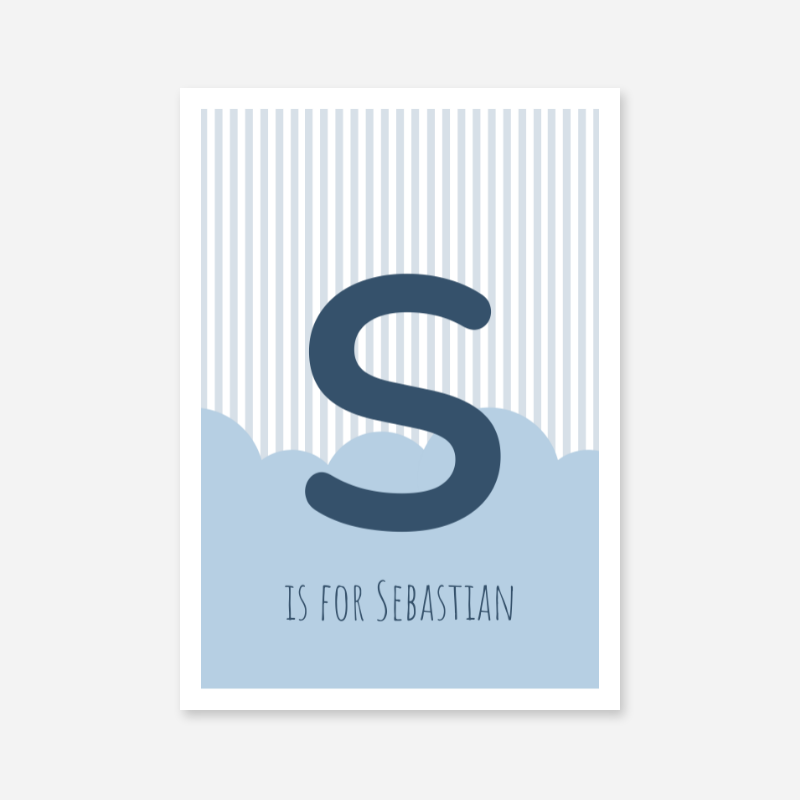 S is for Sebastian blue nursery baby room initial name print free artwork to print at home