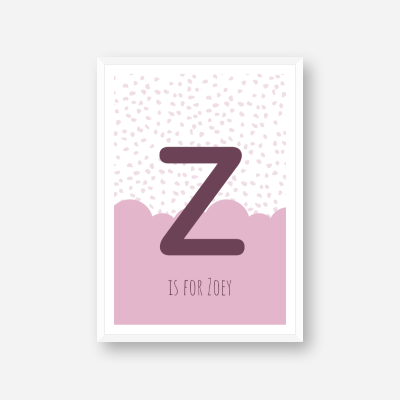 Z is for Zoey pink nursery baby room initial name print free wall art to print at home