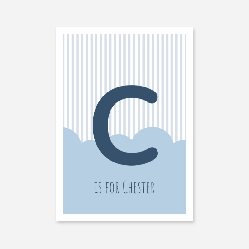 C is for Chester blue nursery baby room initial name print free artwork to print at home