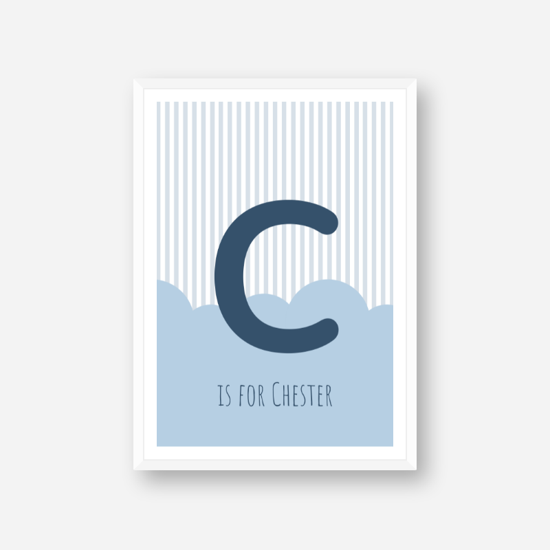 C is for Chester blue nursery baby room initial name print free artwork to print at home