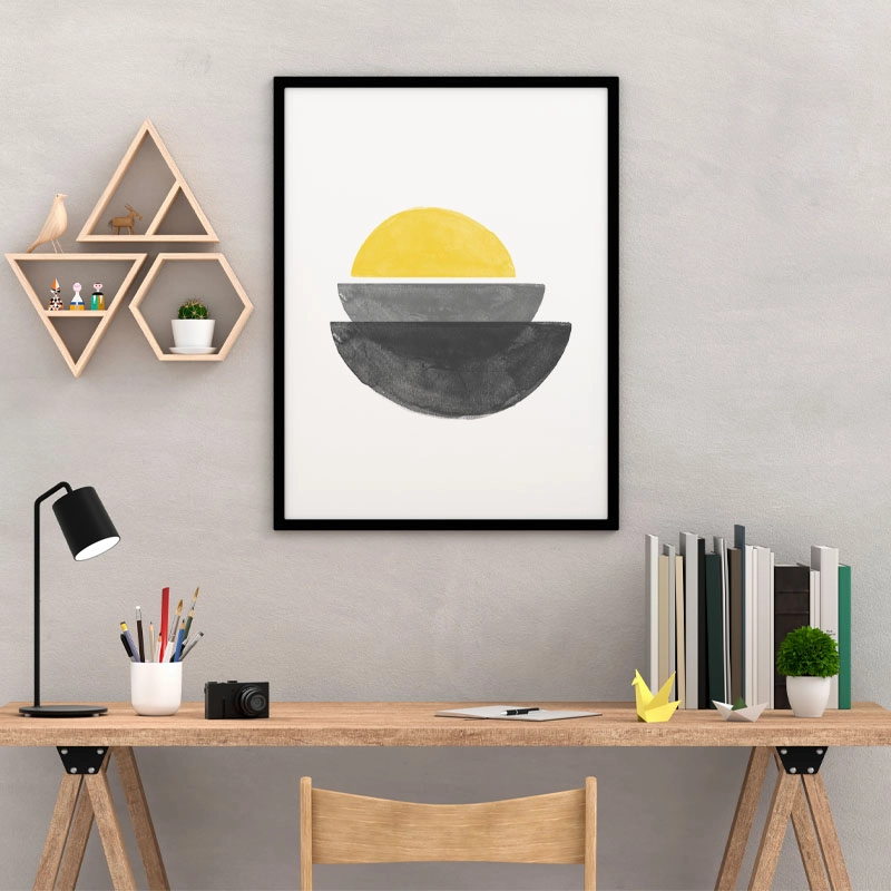 Black grey and yellow watercolour abstract shapes downloadable wall art, digital print