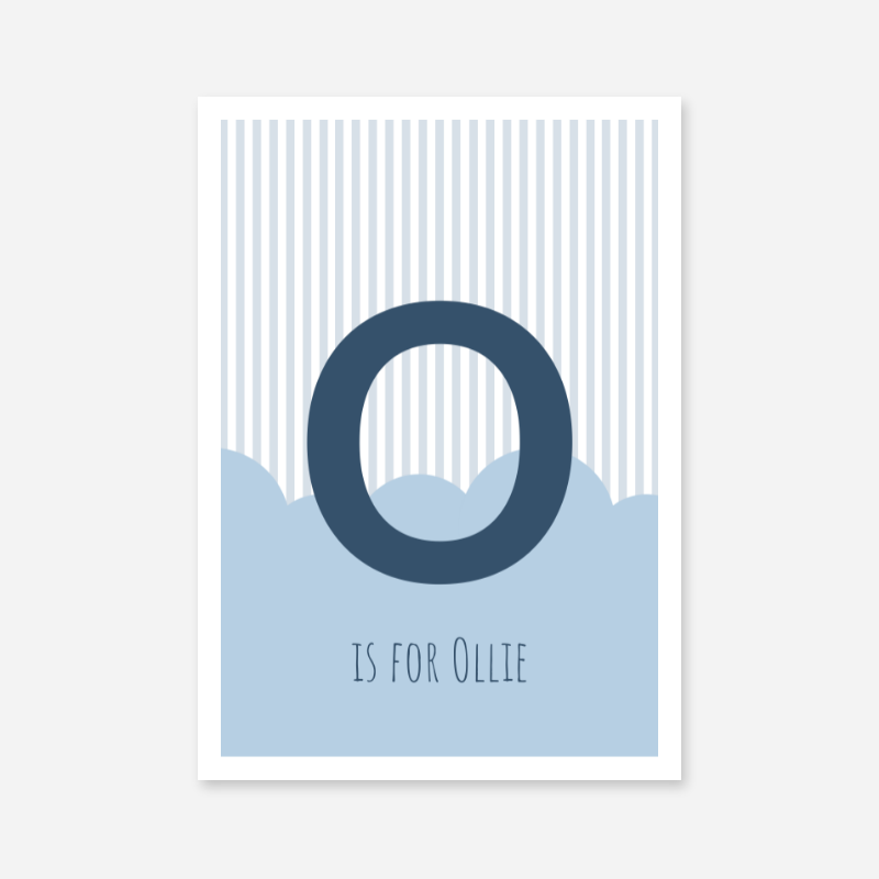 O is for Ollie blue nursery baby room initial name print free artwork to print at home